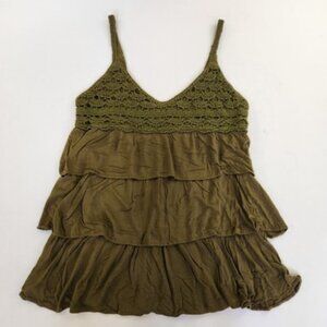 *Y2K Tiered Tank Top Crochet Olive Green
